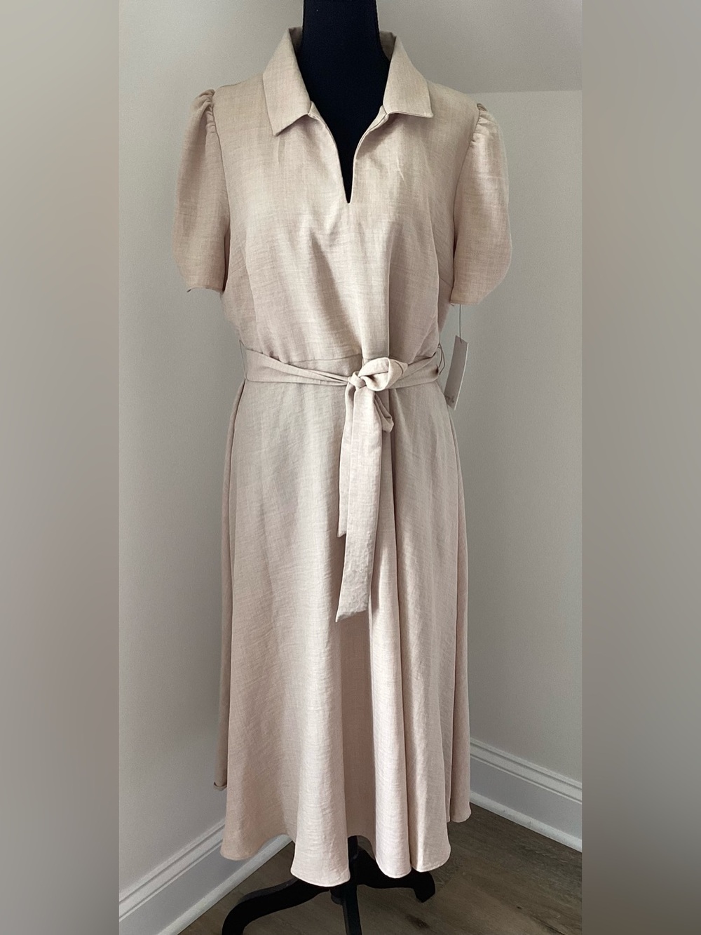 Harper Rose Size 16 Blush Midi Dress Puff Sleeve Quiet Luxury NWT